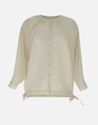 Fabiana Filippi Linen Blend Batwing Sleeve Blouse In White