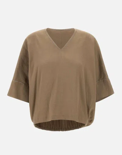 Fabiana Filippi Asymmetrical Hem Linen Viscose Blouse In Brown