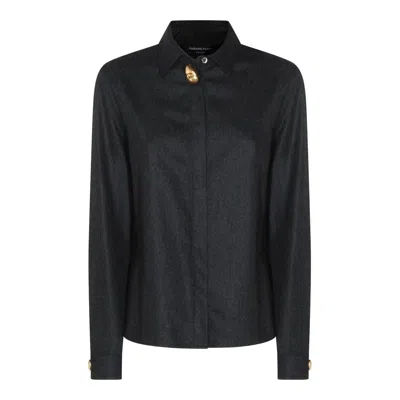 Fabiana Filippi Virgin Wool Shirt With Houndstooth Detail In Brown
