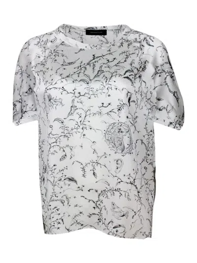 Fabiana Filippi Crew-neck, Short-sleeved, Oversized Silk Shirt With Branch Patterned Print In Multi