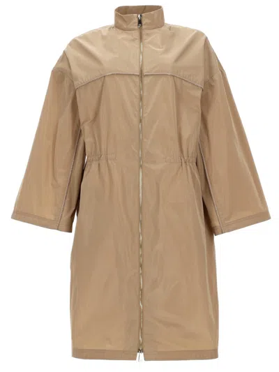 Fabiana Filippi Short High Collar Polyester Trench Coat In Brown