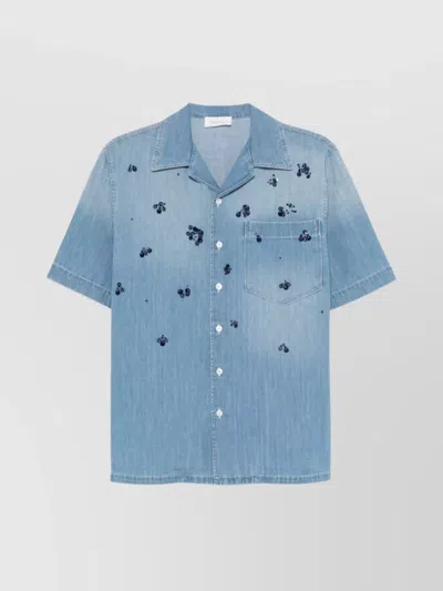 Fabiana Filippi Short Sleeve Cotton Shirt With Chest Pocket In Clear Blue