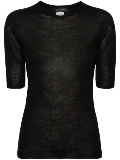 Fabiana Filippi Short-sleeve Fine-knit Jumper In Nero