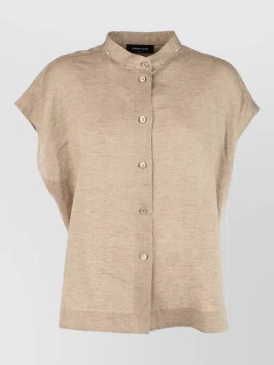 Fabiana Filippi Short Sleeve Stand Collar Textured Shirt In Neutral