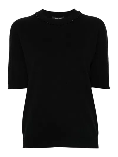 Fabiana Filippi Relaxed Short Sleeve Top With Sequin Embellishments In Black