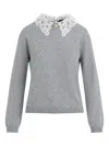 Fabiana Filippi Virgin Wool Lace Collar Pullover In Gray
