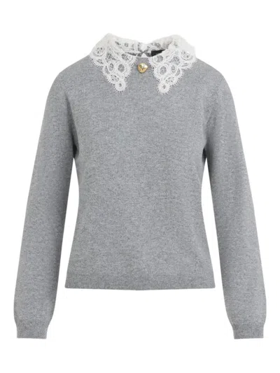 FABIANA FILIPPI FABIANA FILIPPI SHORT SLEEVE SWEATER LACE COLLAR  PEPITA DETAIL