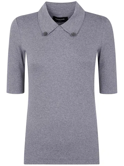 Fabiana Filippi Short Sleeve T-shirt With Knit Collar And Pins In Animal Print