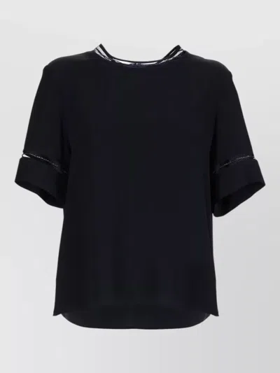 Fabiana Filippi Short Sleeve Top Contrast Trim Keyhole In Black