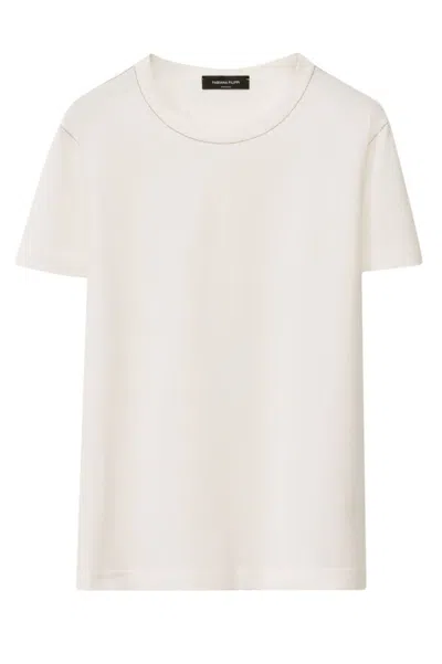 Fabiana Filippi Short-sleeved Cotton Top With Round Neckline In Neutral