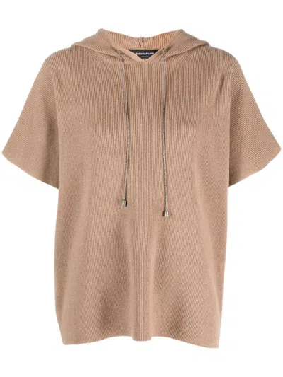 Fabiana Filippi Knitted Short-sleeve Drawstring Hoodie In Brown