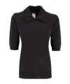 Fabiana Filippi Polo Shirt With Frayed Viscose Collar In Black