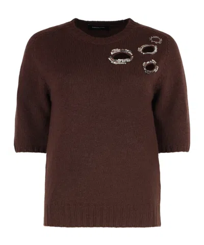 Fabiana Filippi Short-sleeved Sweater In Burgundy