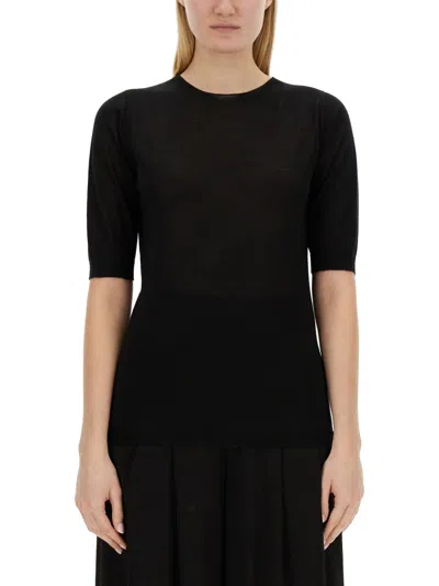 Fabiana Filippi Short-sleeve Fine-knit Sweater In Black