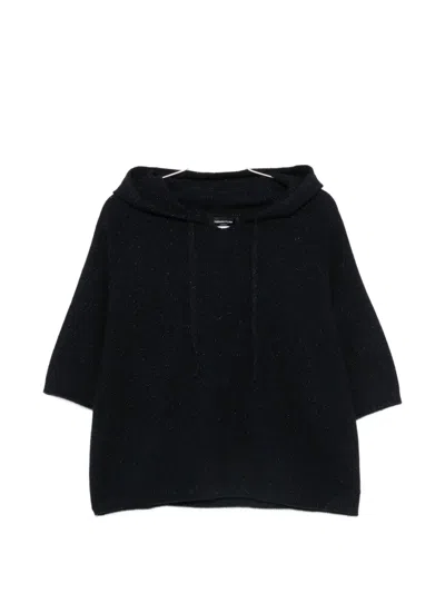 Fabiana Filippi Hooded Wool Blend Knit Short Sleeve Top In Black