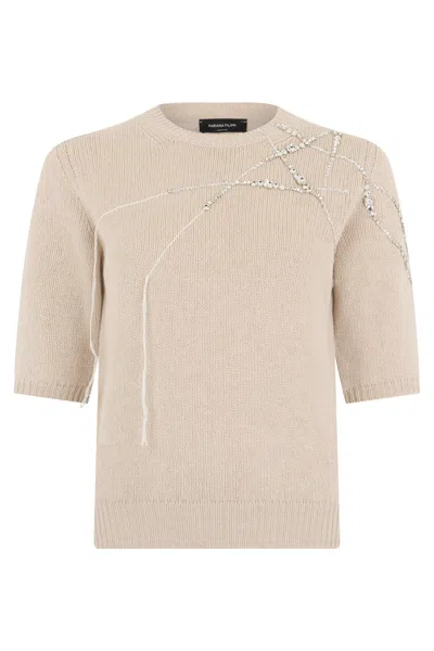 Fabiana Filippi Short-sleeve Virgin Wool & Silk Shirt In Beige