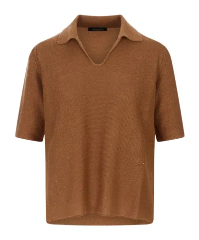 Fabiana Filippi Short-sleeved Knit Polo Shirt In Brown