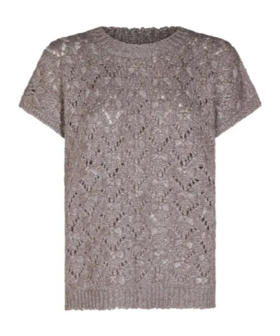 Fabiana Filippi Open-knit Short-sleeve Sweater In Gray