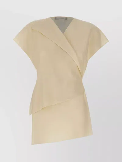 Fabiana Filippi Silk And Fresh Wool Blouse With Belt In Neutral