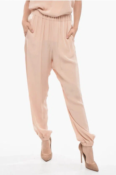 Fabiana Filippi Silk Blend Pants With Elastic Cuffs In Pink