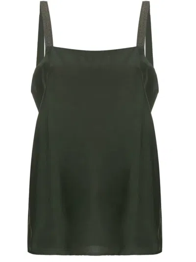Fabiana Filippi Silk Blend Top With Design And Sparkling Straps In Black