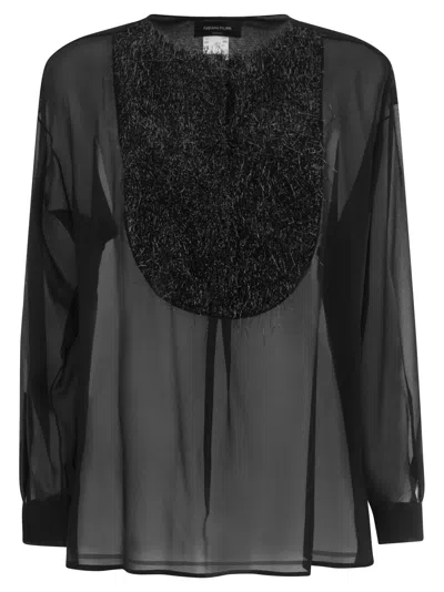 Fabiana Filippi Sheer Embellished Long Sleeve Round Hem In Black
