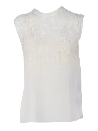 FABIANA FILIPPI SILK CREPE TOP WITH MACRAME LACE DETAIL