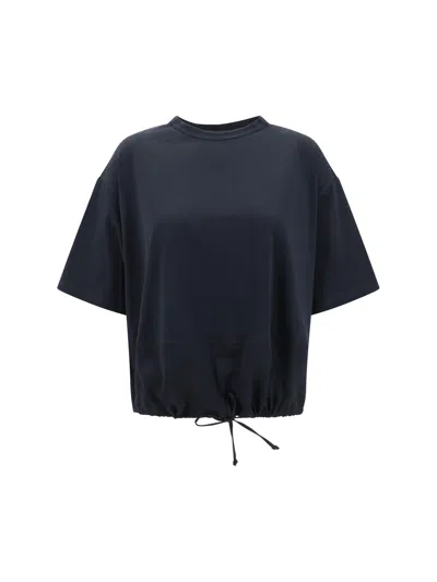 Fabiana Filippi Silk Detail Crew Neck T-shirt In Blu Notte
