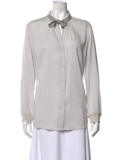 Pre-owned Fabiana Filippi Silk Tie Neck Blouse In Gray