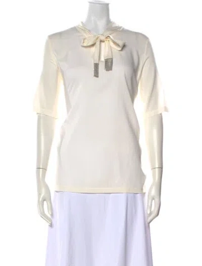 Pre-owned Fabiana Filippi Silk Tie Neck Top W/ Tags In White