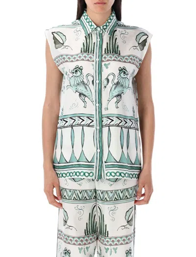 FABIANA FILIPPI FABIANA FILIPPI SILK TWILL PAINTED PRINT SLEEVELESS SHIRT