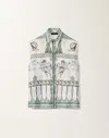 Fabiana Filippi Loose Fit Sleeveless Silk Twill Shirt In White/turquoise/aquagreen