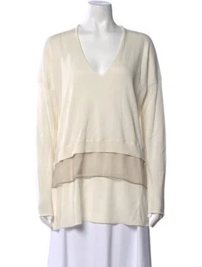 Pre-owned Fabiana Filippi Silk V-neck Top In Neutral
