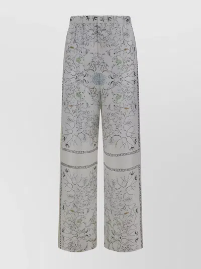 Fabiana Filippi Silk Wide Leg Trousers With Floral Print In Gray