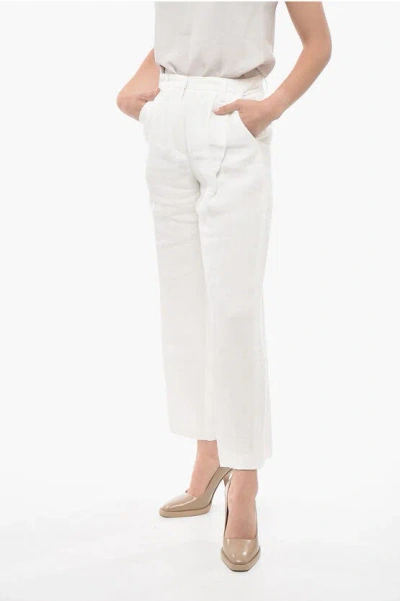 Fabiana Filippi Single-pleated Jacquard Linen Chinos Pants In White