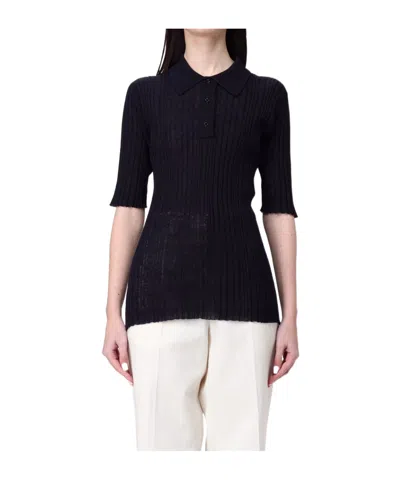 Fabiana Filippi Single-row Rib Knit Sweater In Blue