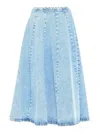 Fabiana Filippi Blue Denim Flared Midi Skirt In Blue