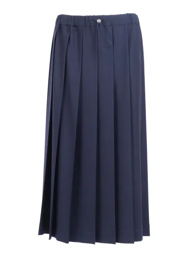 Fabiana Filippi Tech Wool Pleated Skirt With Elastic Waistband In Blue
