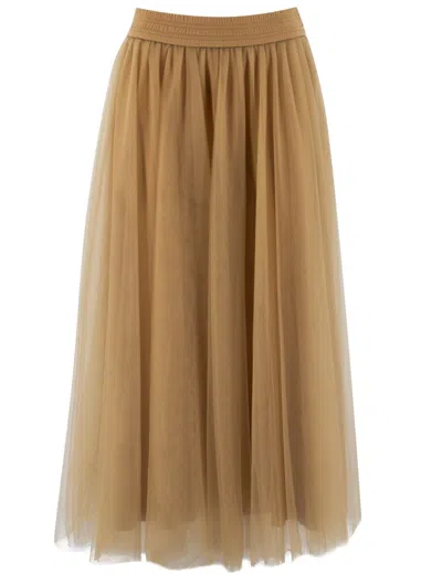 Fabiana Filippi Beige Tulle Midi Skirt In Yellow