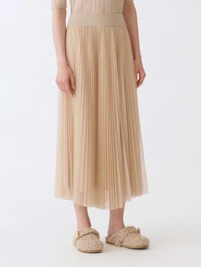 Fabiana Filippi Pleated Tulle Skirt With Knitted Waistband In Neutral