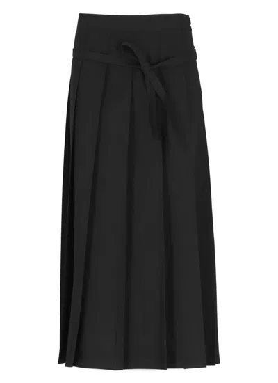 Fabiana Filippi Strap Detailed Pleated Midi Skirt In Black