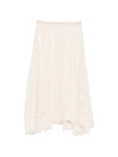 Fabiana Filippi Lace Asymmetric-hem Midi Skirt In Neutral