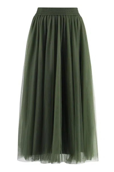 Fabiana Filippi Midi Green Skirt With Elastic Waistband And Organza Layer Woman