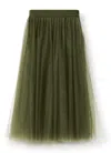 Fabiana Filippi Multi-layer Tulle Midi Skirt With Elastic Waistband In Green