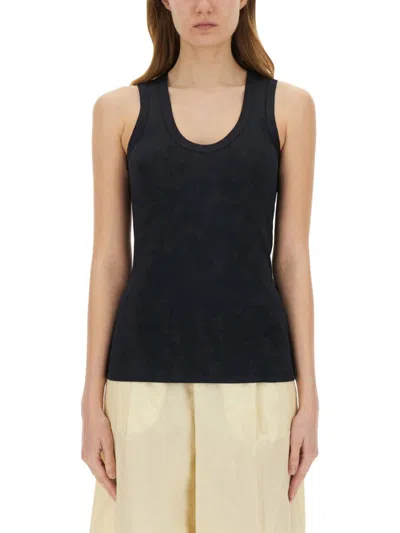 Fabiana Filippi Sleek Black Slim-fit Cotton Tank Top In Blue