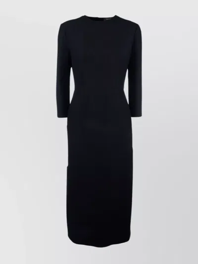 Fabiana Filippi Sleeve Crew Neck Midi Dress With Slit In Black