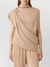 Fabiana Filippi Sleeveless High Neck Draped Top With Buttons In Neutral