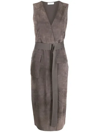 Fabiana Filippi Sleeveless Leather Dress In Grey