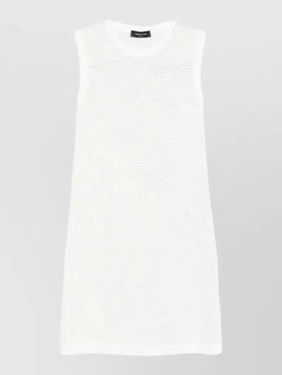 Fabiana Filippi Sleeveless Round Neck Textured Silk Nylon Dress In White