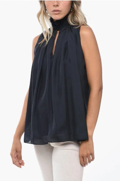 Fabiana Filippi Sleeveless Silk Blouse With Cut-out Detail In Blue